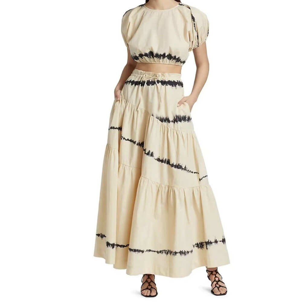 SWF Abode Maxi Skirt Cream Tie Dye Elastic Waist Size XS EUC